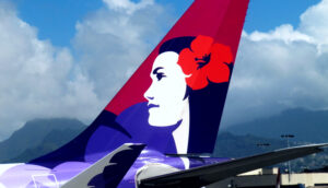 Hawaiian Airlines livery tail on Airbus 330 aircraft in Hawaii