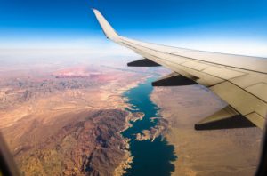 Aerial view from airplane window lake mead