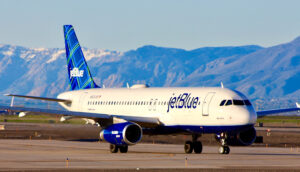 JetBlue plane on tarmac in Salt Lake City B6