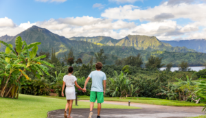 couple relaxing in Hanalei Bay Resort in Kauai, Hawaii