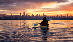 kayaking near vancouver canada at sunrise