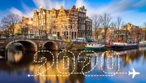 2020 flights with Amsterdam in the background