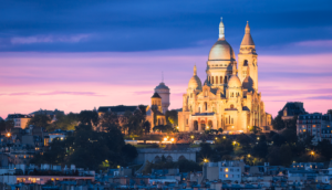 sacre coeur basilica in Paris France at night