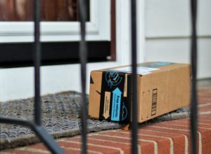 Amazon box on front porch
