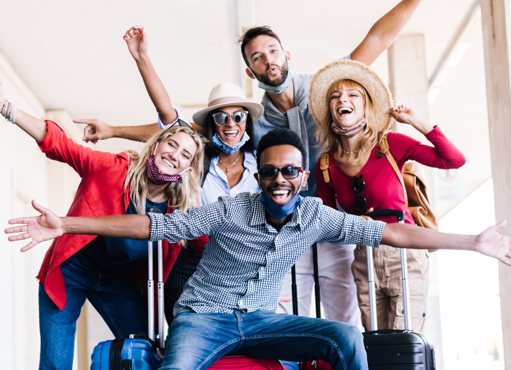 Group of friends at airport