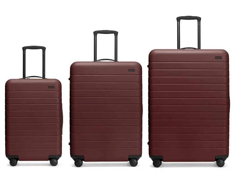 Brick colored three piece luggage set from Away