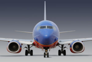 Front view of a Southwest Airlines airplane