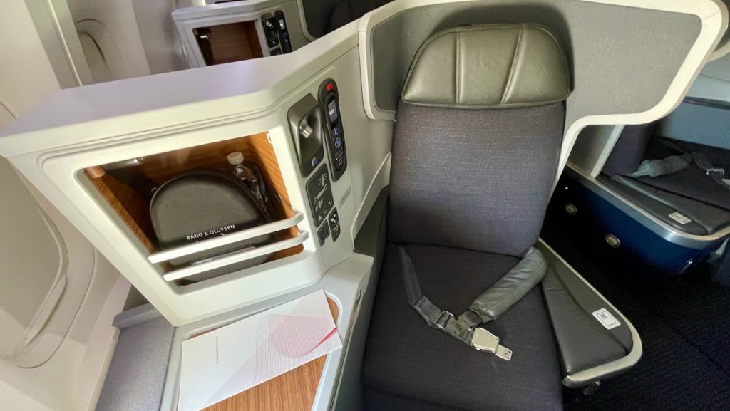 Seat in the business class cabin on American Airlines flight