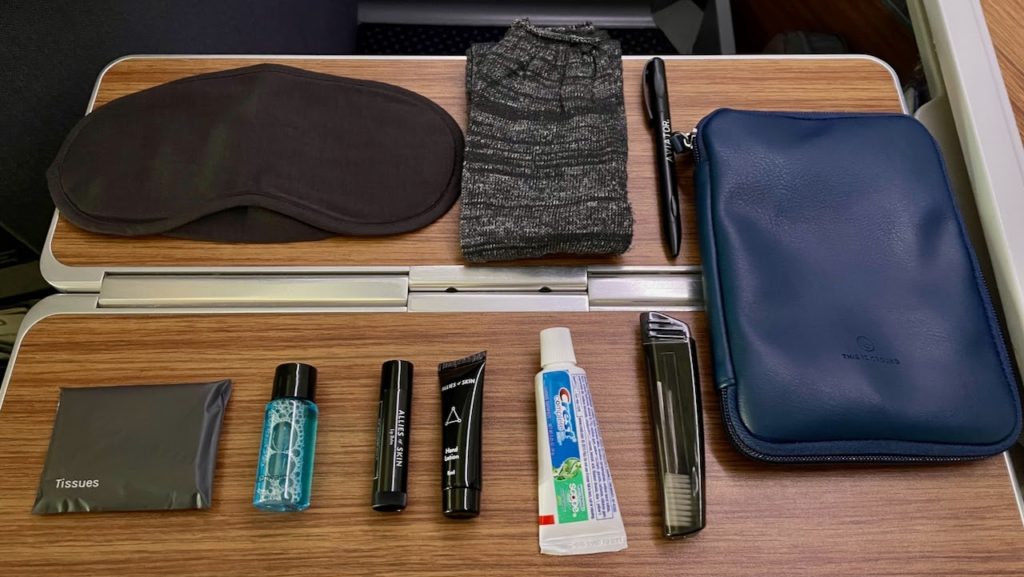 Amenities kit on American Airlines Business Class flight