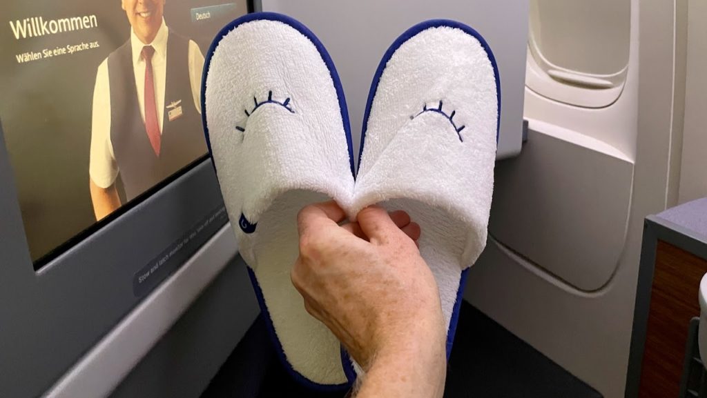 Slippers provided on American Airlines Business Class flight