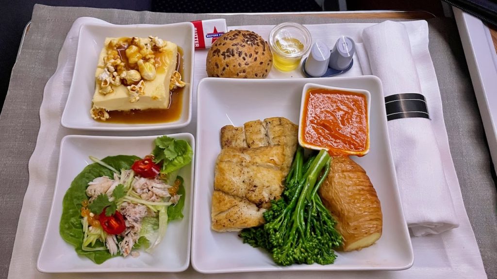 Meal served on American Airlines business class flight