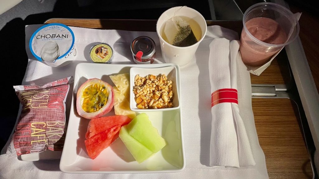 Meal served on American Airlines business class flight