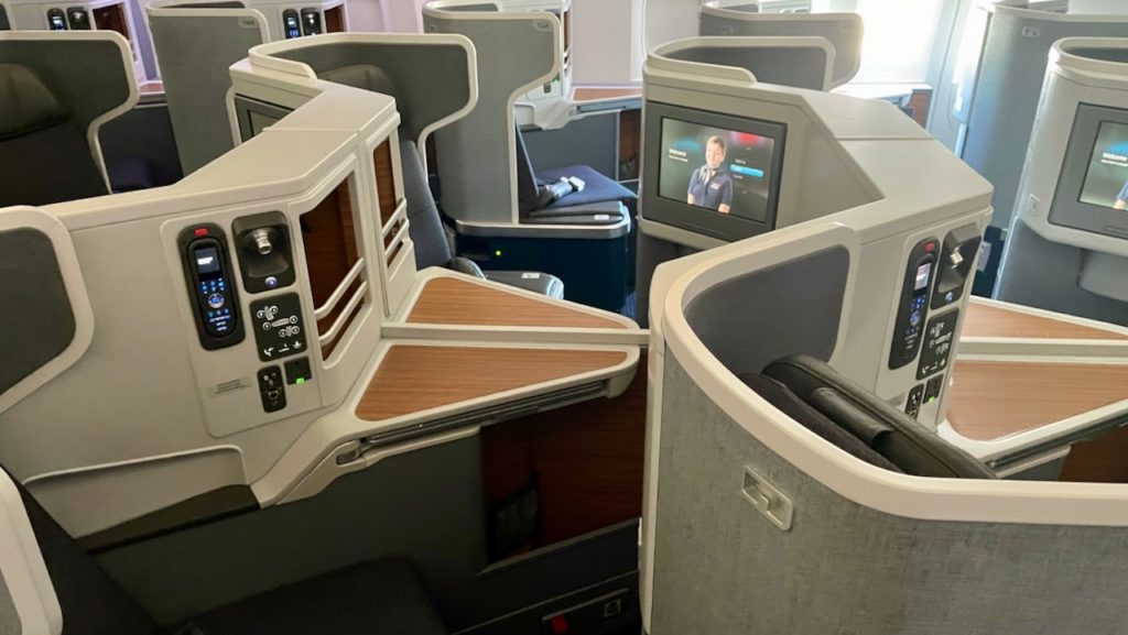 Business class cabin on American Airlines flight