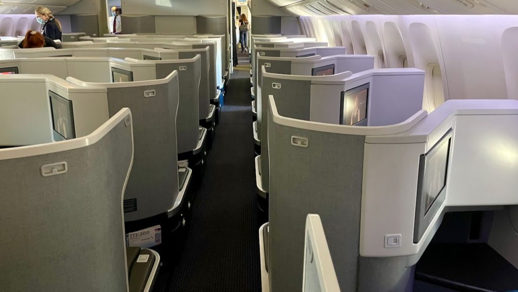 Business class cabin on American Airlines flight