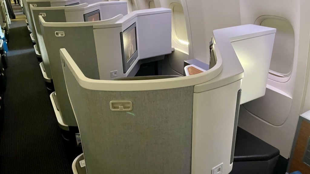 Business class cabin on American Airlines flight