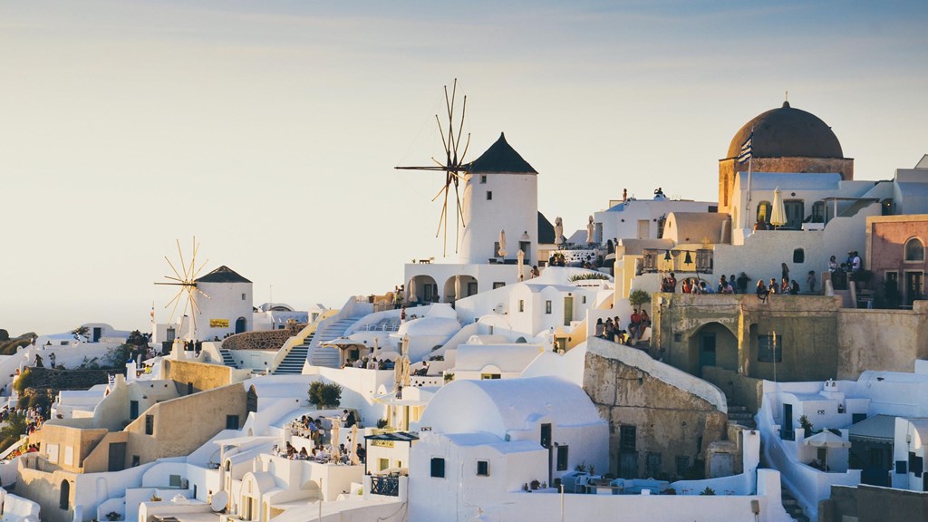 A skyline view of a town in Greece