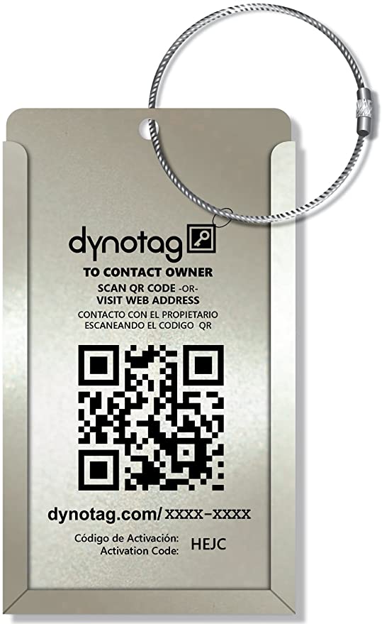 Metal luggage tag with a scannable QR code