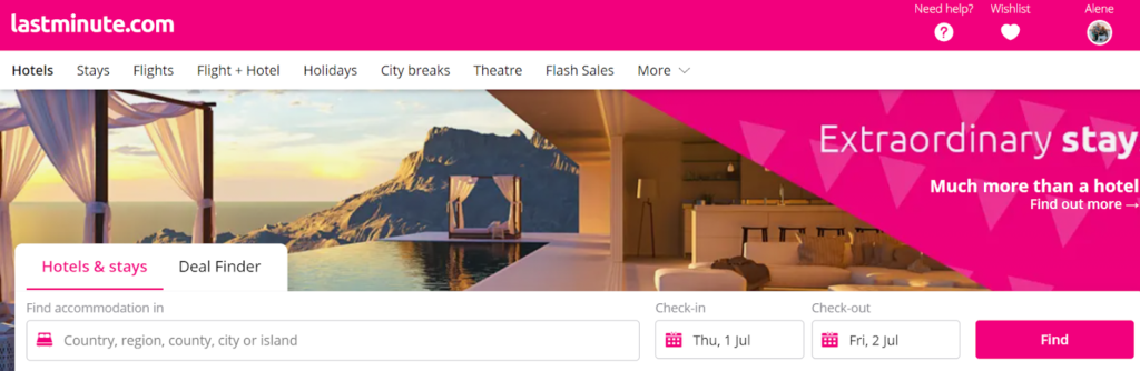 Screenshot of LastMinute.com search feature