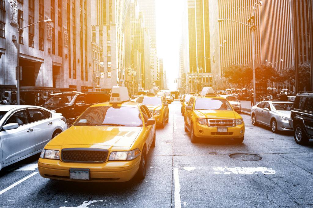 Taxis on a New York City street