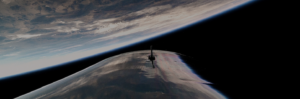 Virgin Galactic in the foreground and the curvature of Earth in the background