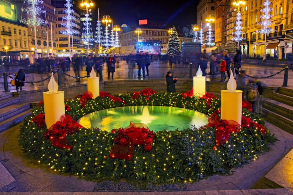 Large Advent Wreath as part of the decorations for Advent in Zagreb, Zagreb, Croatia