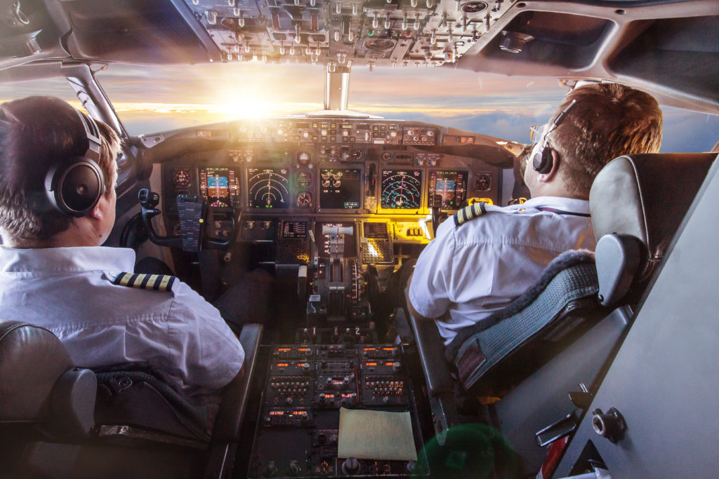 Pilot and co-pilot flying a plane